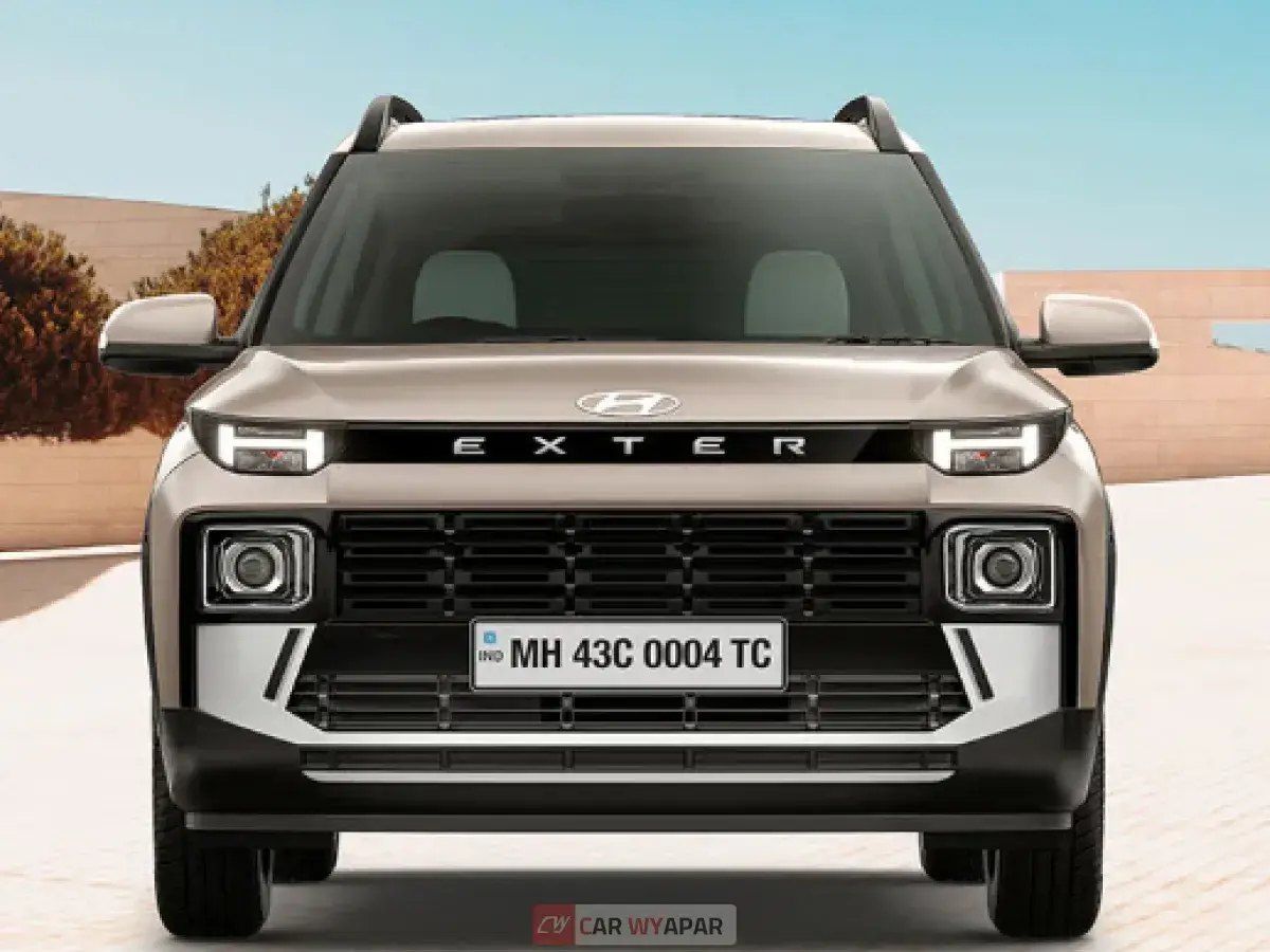 Head-on view showing the signature Hyundai Exter front grille.